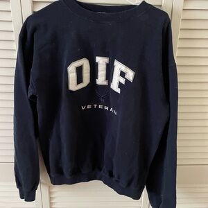 Blue and White Crew Neck Sweater with Collegiate Style